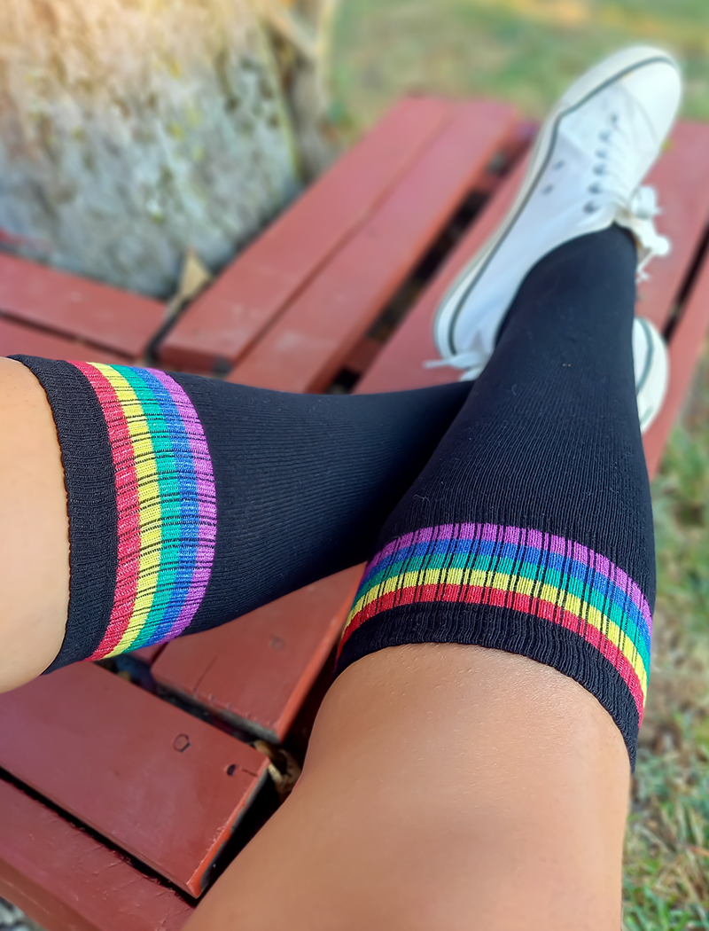 Crna Rainbow Stripe Ženske Dokolenice